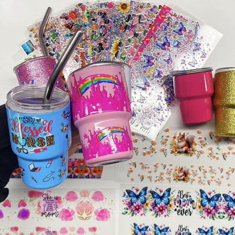 Wholesale 3oz mini cup UV DTF stickers Random 20pcs/50pcs Wraps